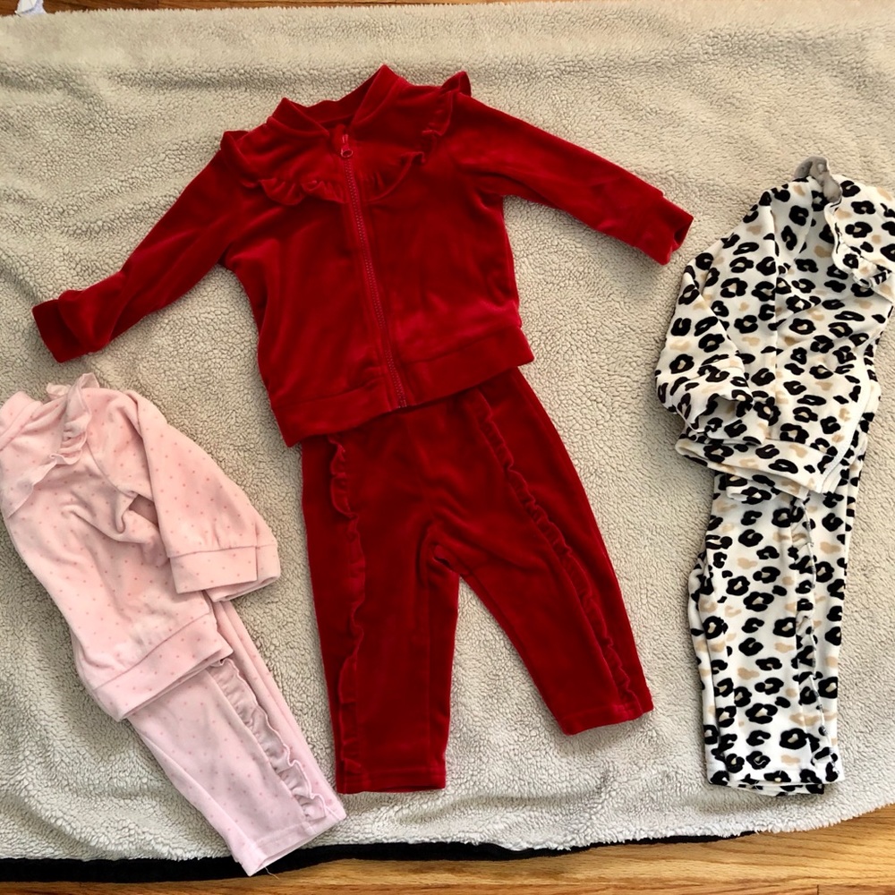 Set of 3 baby velour tracksuit, 2-piece w/full zip